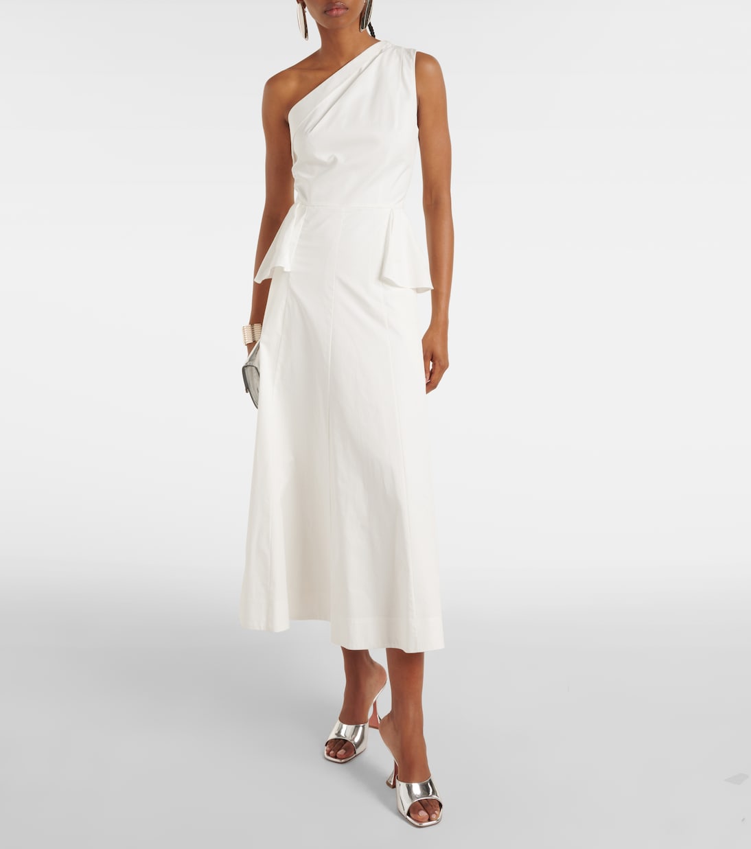 One-shoulder cotton poplin midi dress | Roland Mouret