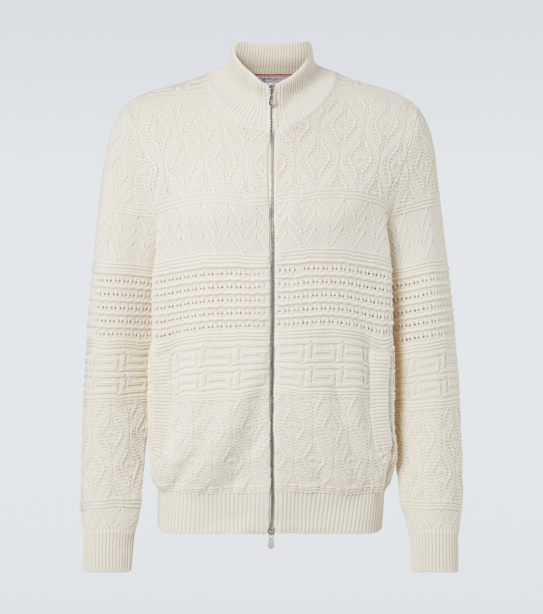 Cardigan in cotone con zip | Brunello Cucinelli