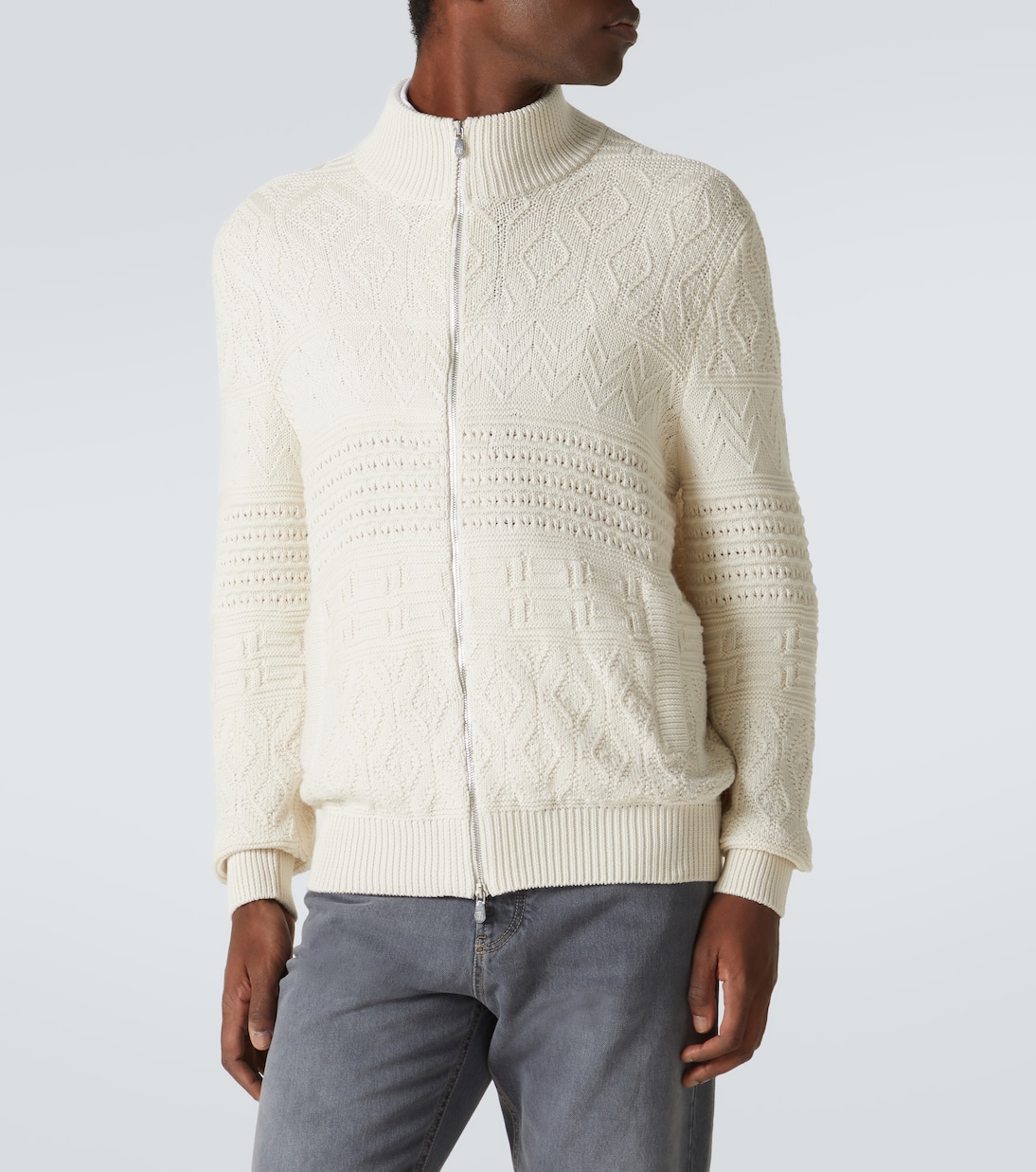 Cardigan in cotone con zip | Brunello Cucinelli