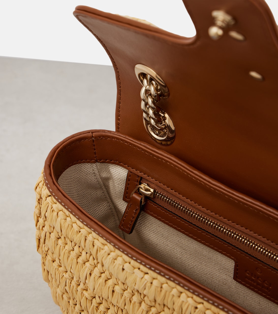 GG Marmont Small raffia shoulder bag | Gucci