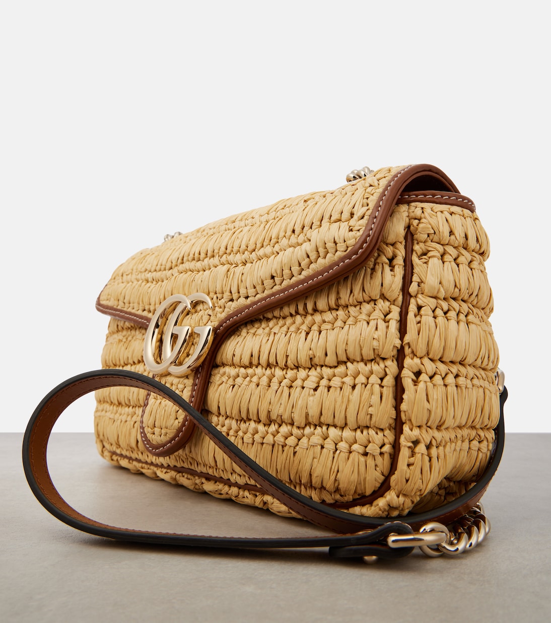 GG Marmont Small raffia shoulder bag | Gucci