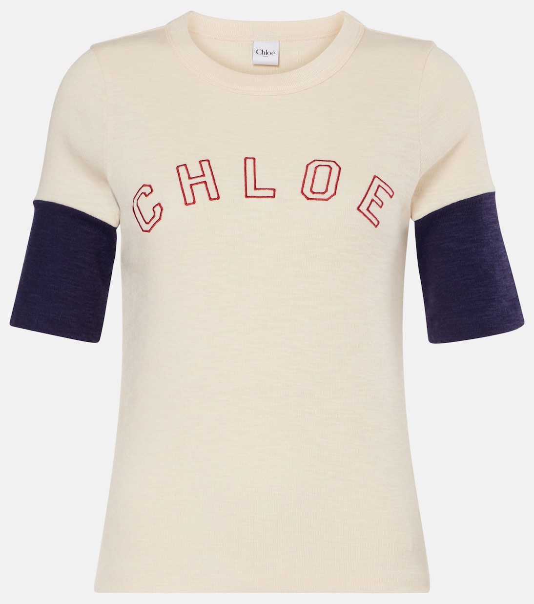 T-shirt in cotone e lana con logo | Chloé