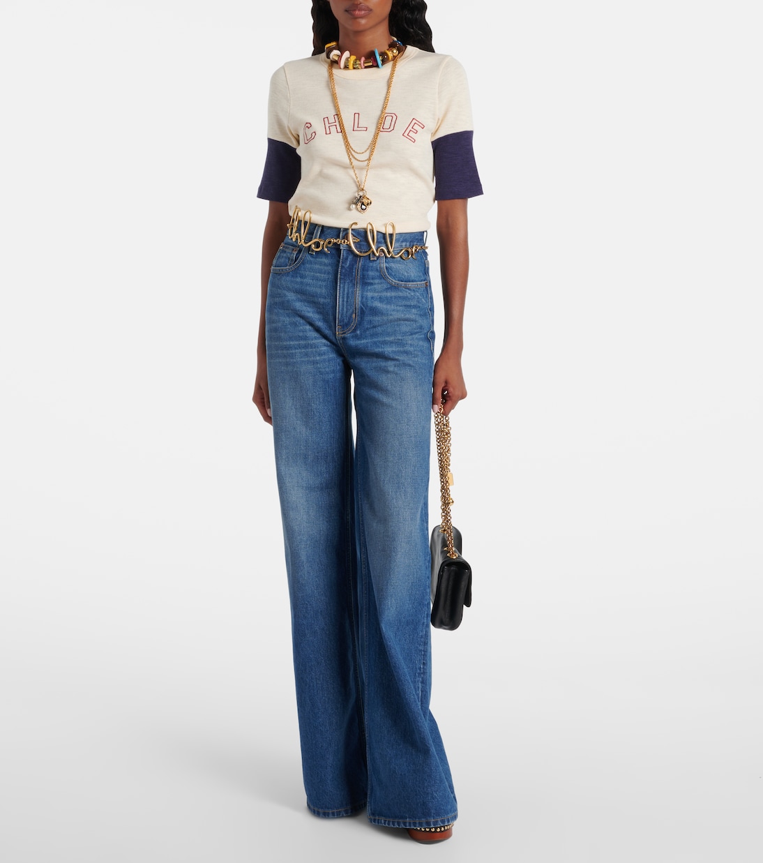 T-shirt in cotone e lana con logo | Chloé