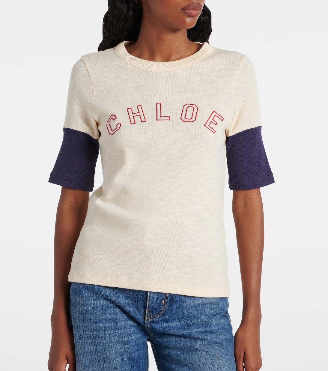 T-shirt in cotone e lana con logo | Chloé