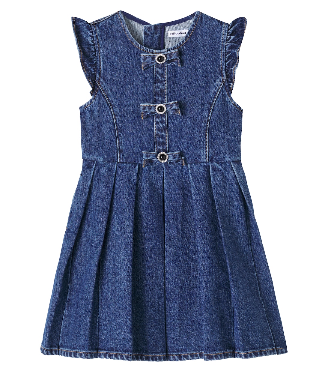 Bow-detail denim dress | Self-Portrait Kids