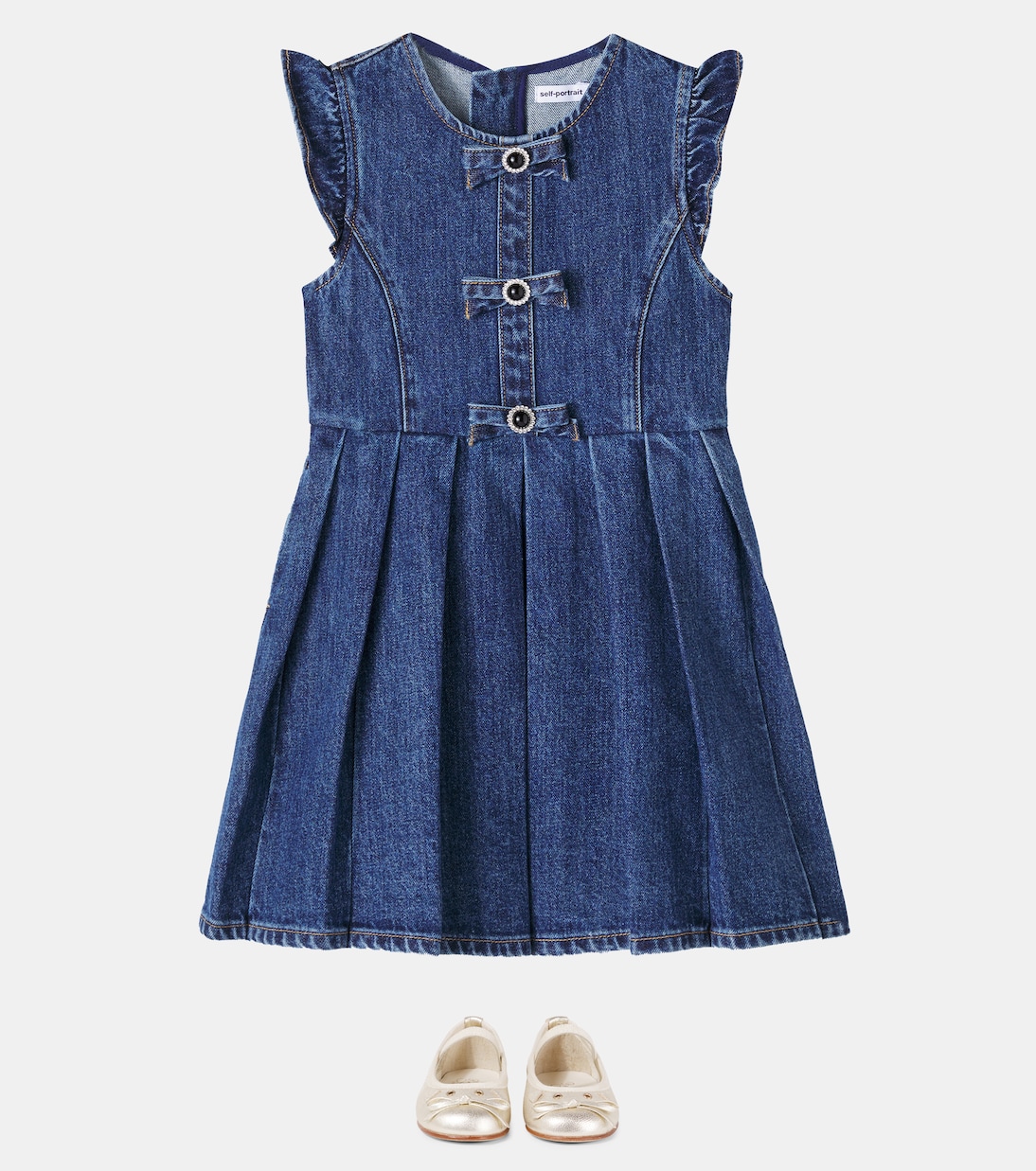 Bow-detail denim dress | Self-Portrait Kids