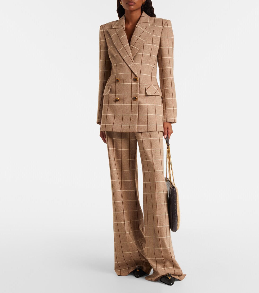 Checked high-rise virgin wool wide-leg pants | Valentino