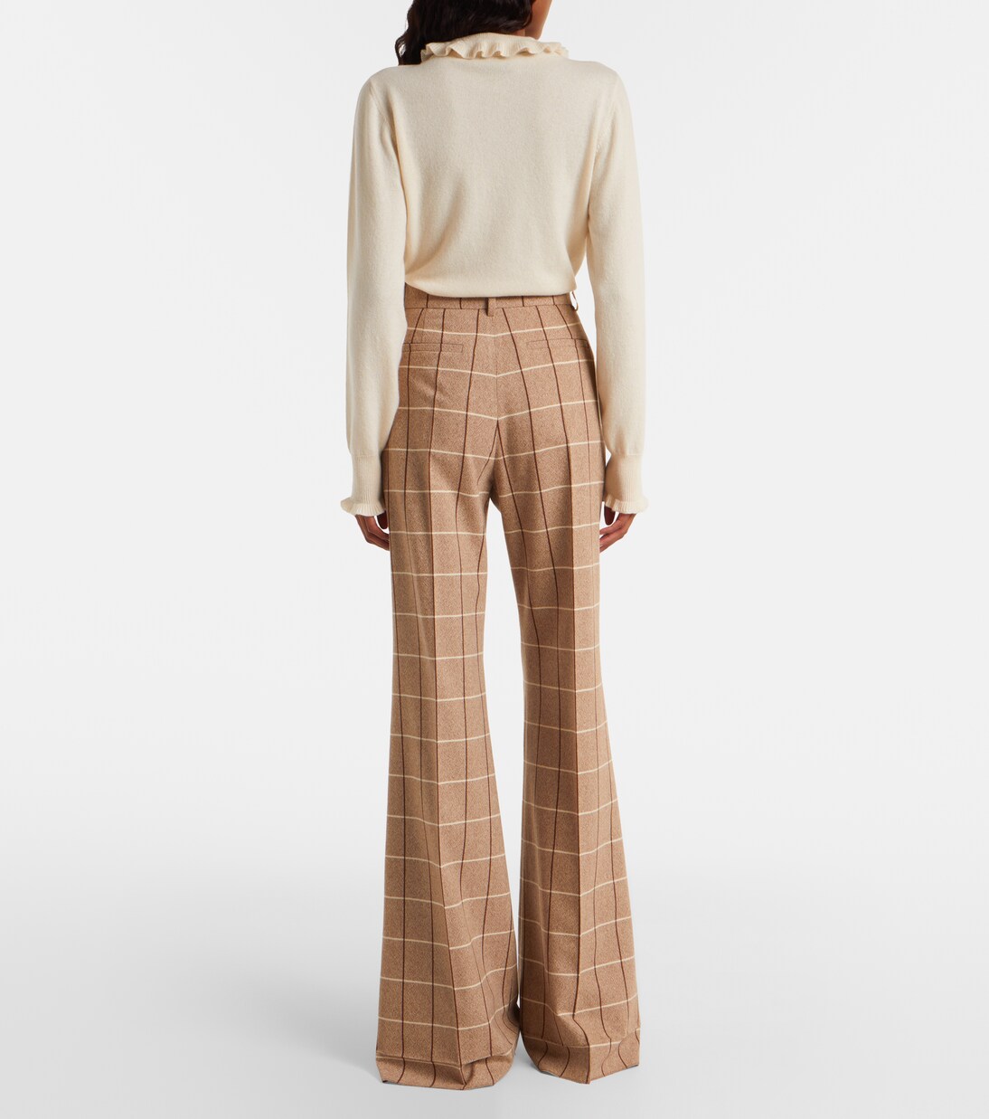 Checked high-rise virgin wool wide-leg pants | Valentino