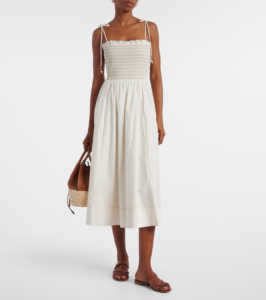 Kaela smocked cotton midi dress | Veronica Beard
