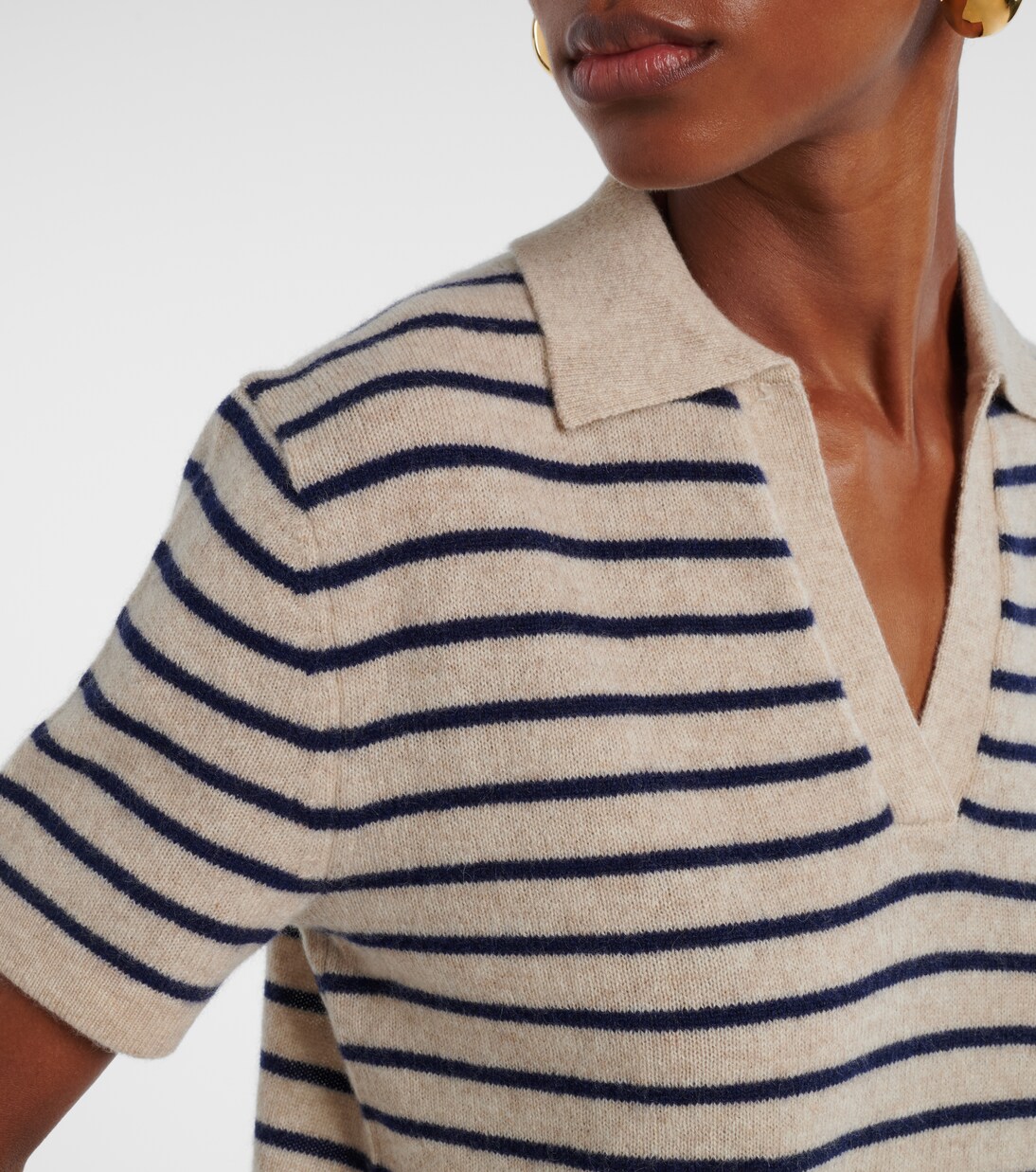 Striped cashmere polo sweater | Velvet