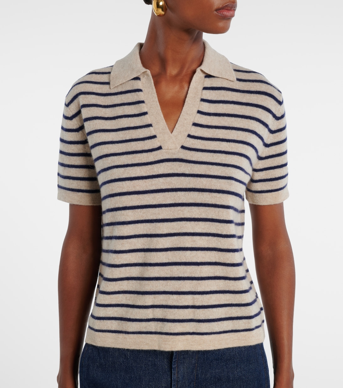 Striped cashmere polo sweater | Velvet