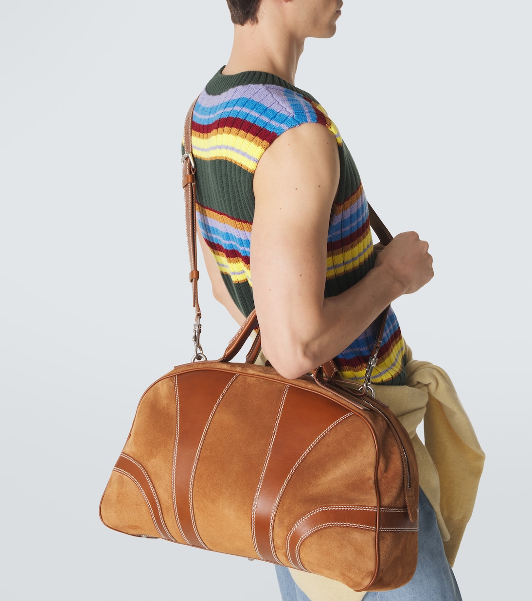 Leather-trimmed suede duffel bag | Dries Van Noten