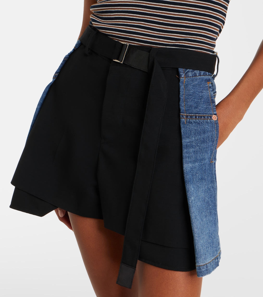 Paneled denim shorts | Sacai