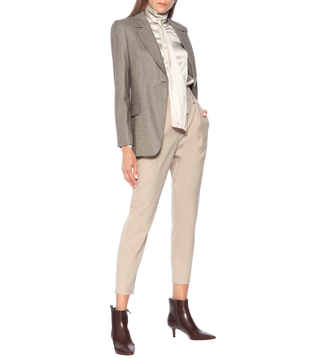 Pantalon carotte en coton et laine à taille haute | Brunello Cucinelli
