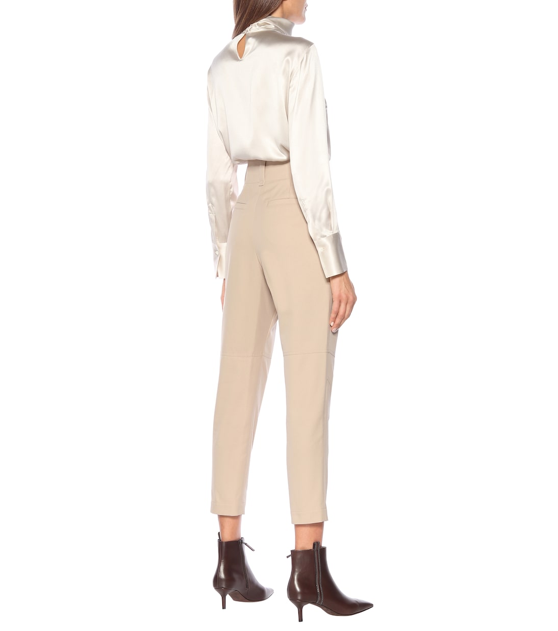 Pantalon carotte en coton et laine à taille haute | Brunello Cucinelli