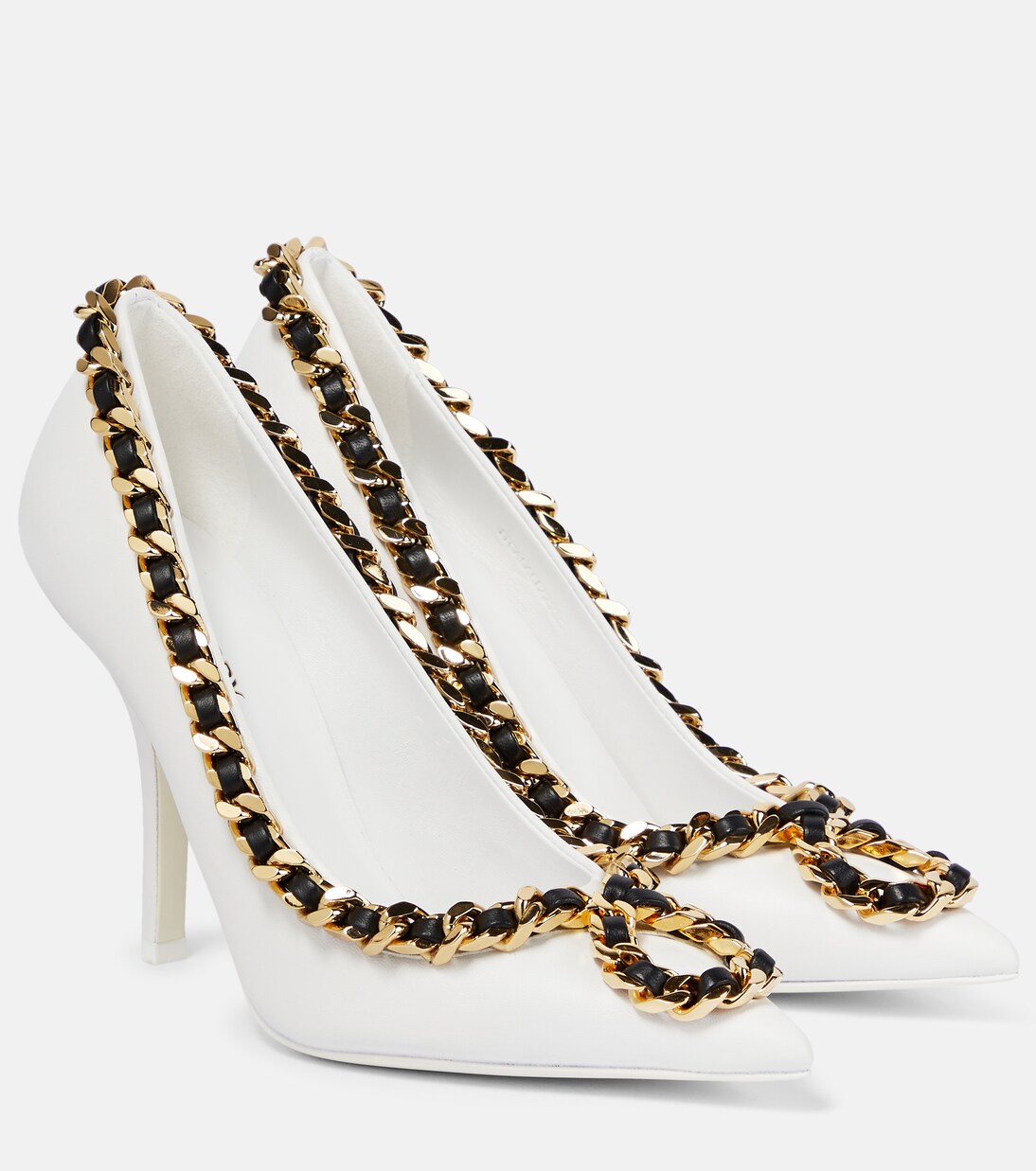 Chain trimmed leather pumps in white Burberry Mytheresa