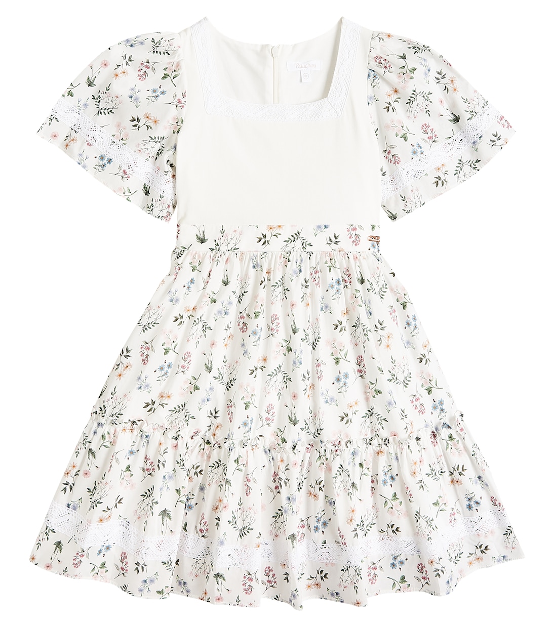 Floral lace-trimmed cotton-blend dress | Patachou