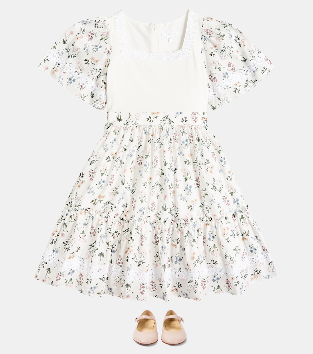 Floral lace-trimmed cotton-blend dress | Patachou