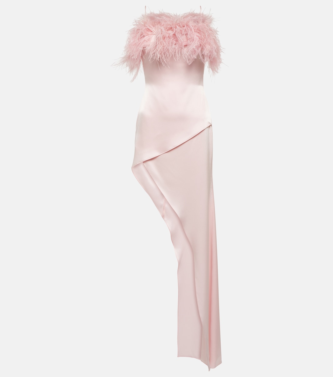 Feather-trimmed satin midi dress | David Koma