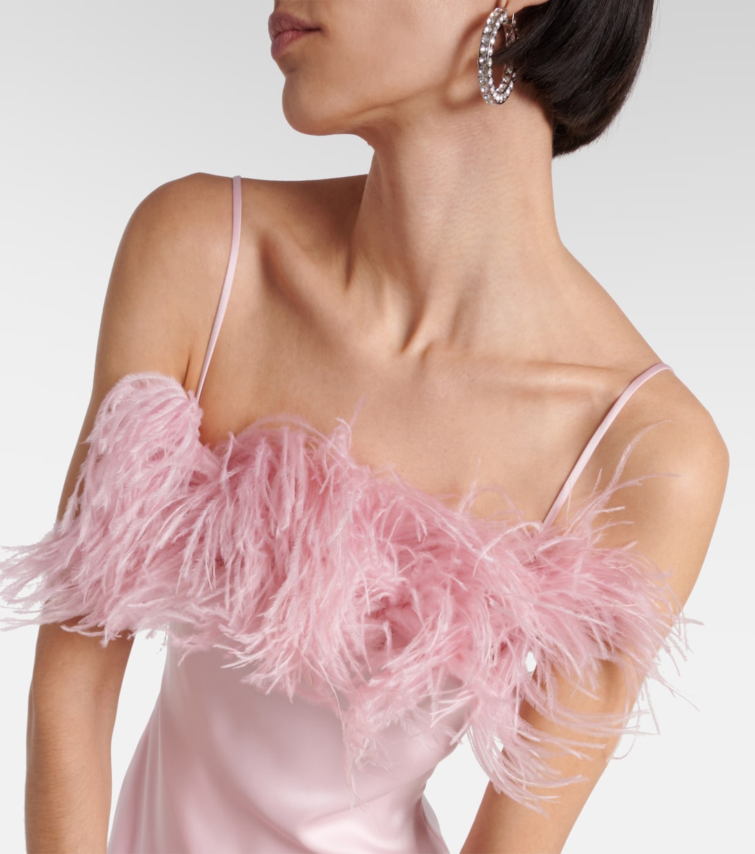 Feather-trimmed satin midi dress | David Koma