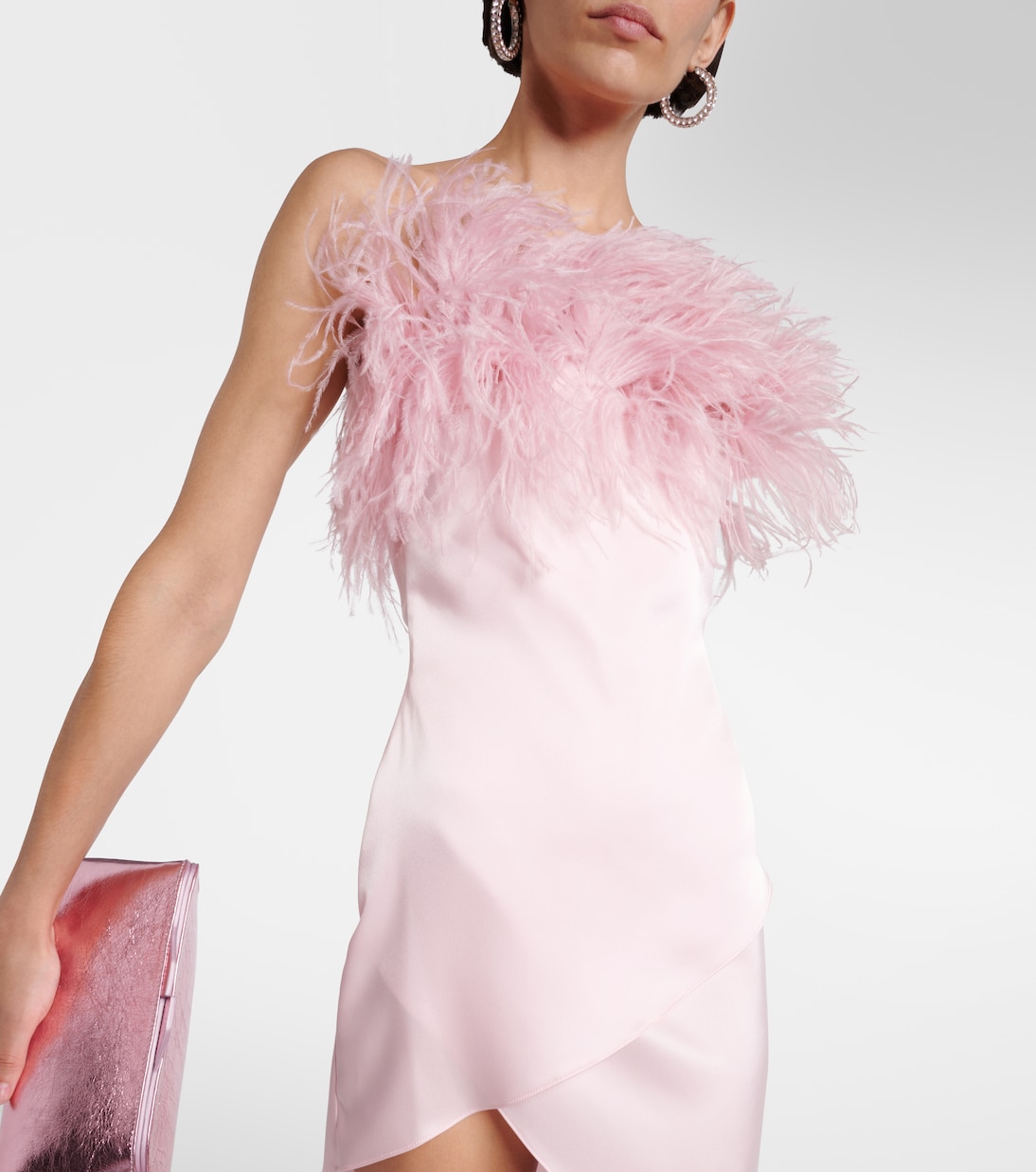 Feather-trimmed satin midi dress | David Koma