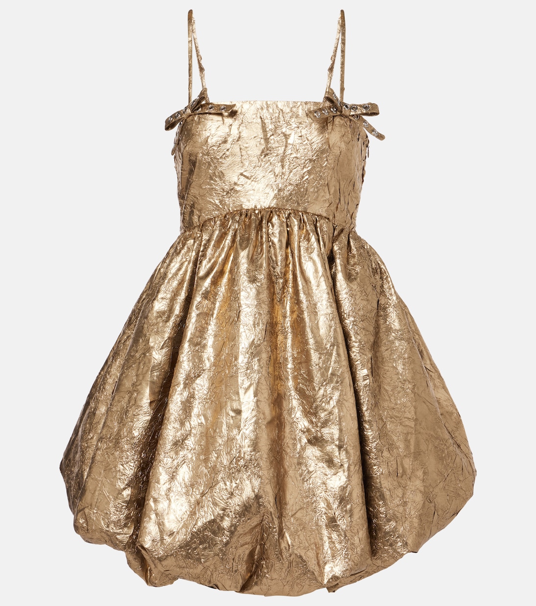 Bow-detail metallic balloon minidress | Ganni