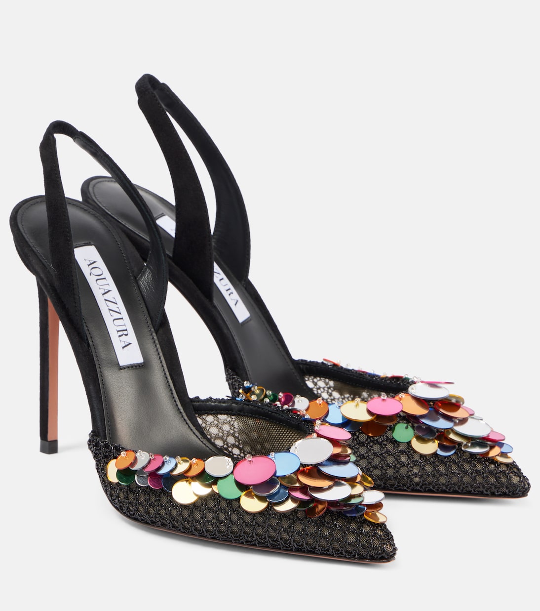 Scarpette con tacco AQUAZZURA Can Can 105 in suede e paillettes per giovani fashioniste