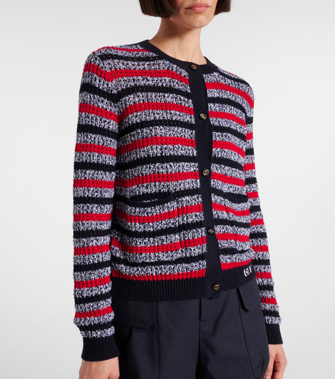 Cardigan in misto cotone a righe | Gucci