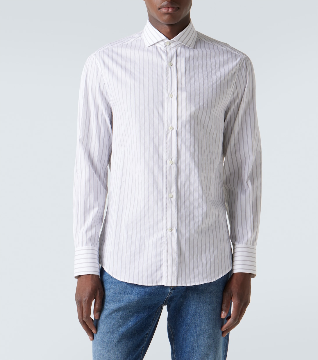 Camisa de popelín de algodón a rayas | Brunello Cucinelli