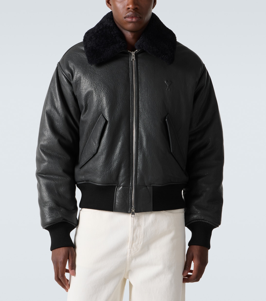 Bomberjacke aus Leder mit Shearling | Ami Paris
