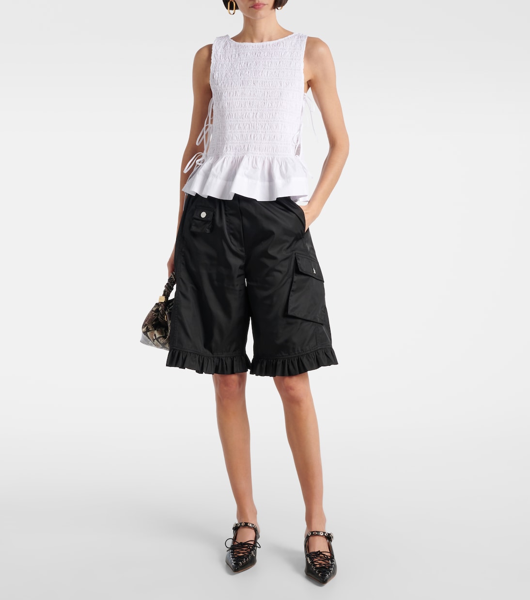 Shirred cotton top | Ganni