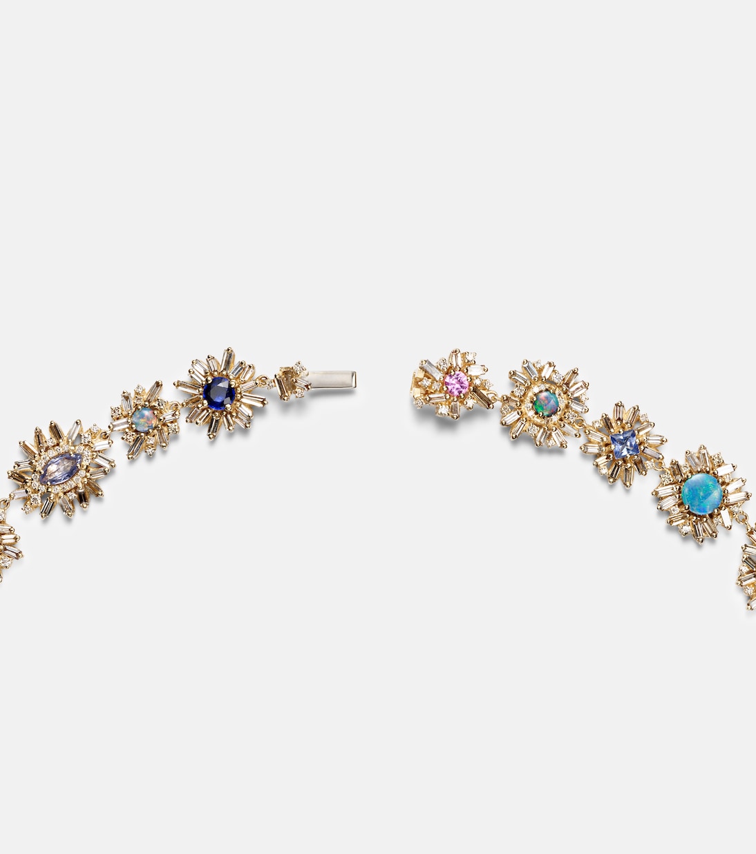 Collana Flower Riviere in oro 18kt con opale, zaffiri e diamanti | Suzanne Kalan