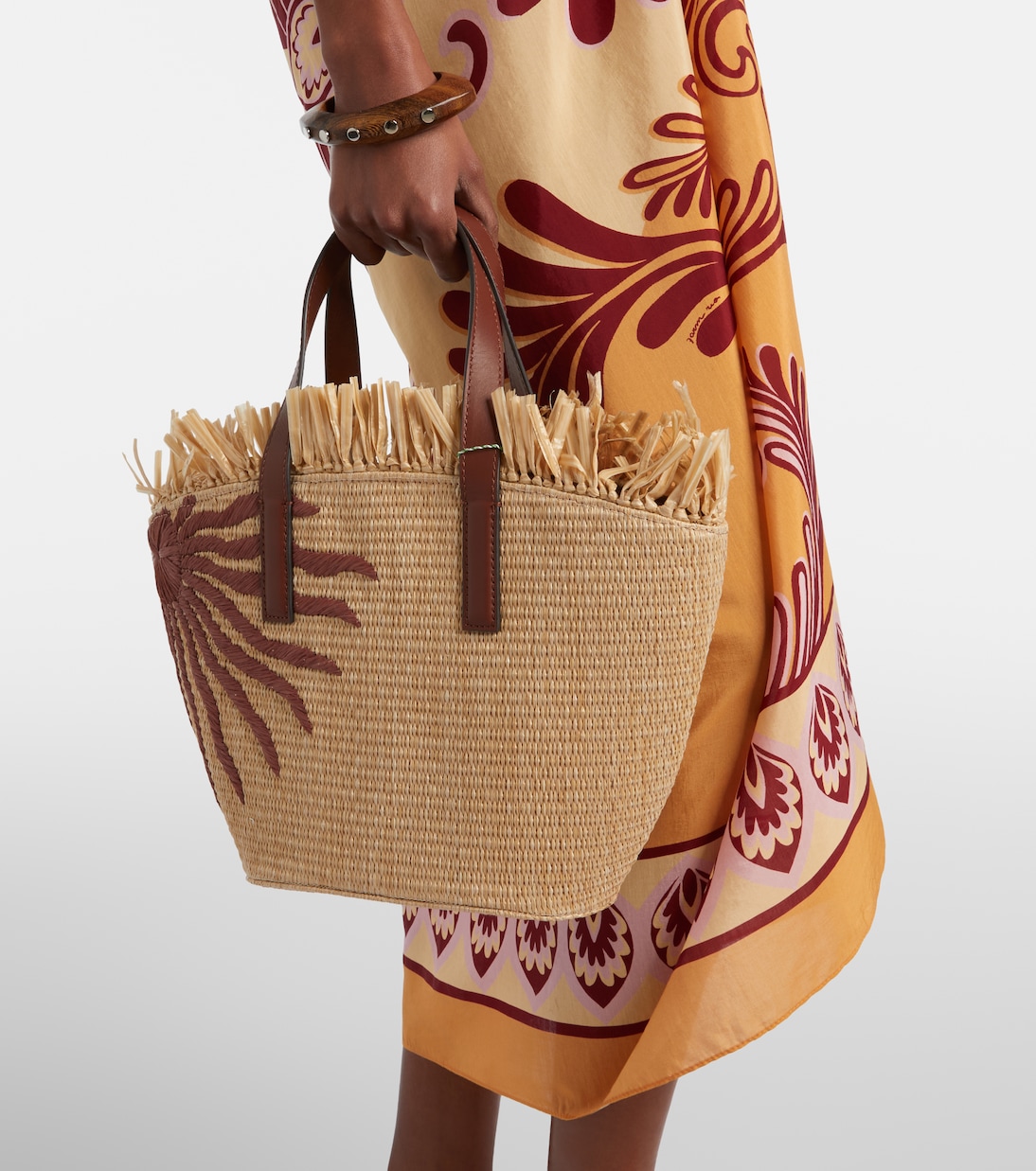 Basket Small fringed leather-trimmed tote bag | Farm Rio