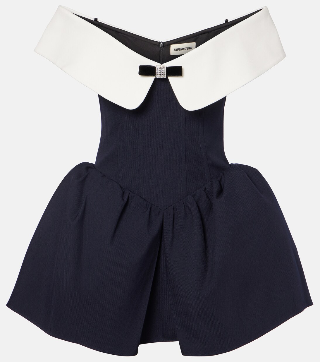 Off-Shoulder-Minikleid aus Wolle und Seide  | Shushu/Tong