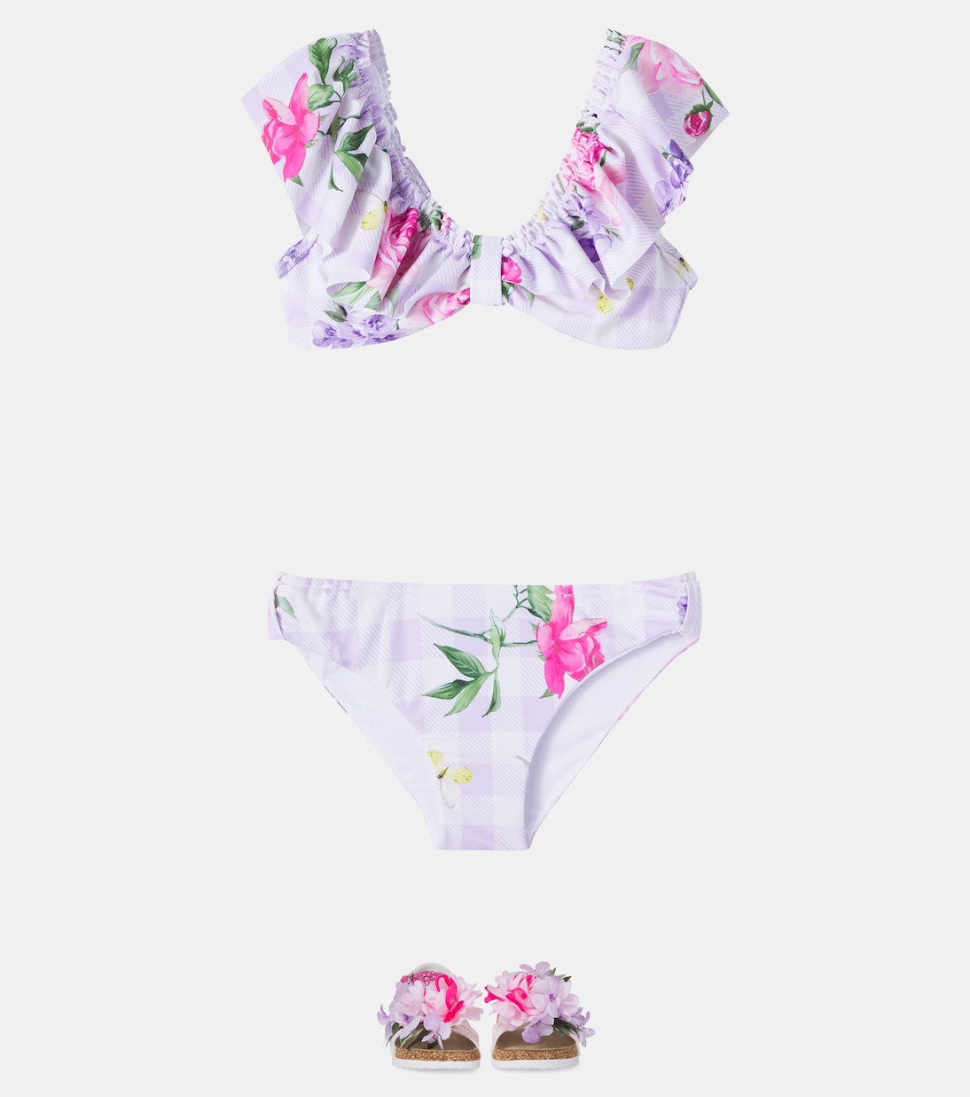 Floral gingham ruffled bikini | Monnalisa
