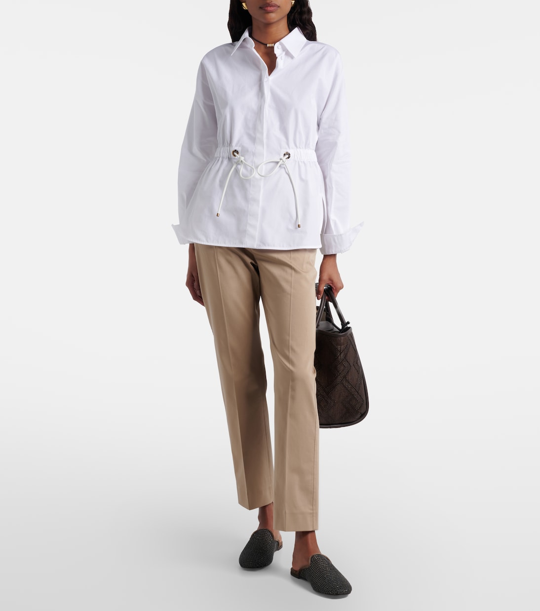 Cotton-blend cropped slim pants | Max Mara
