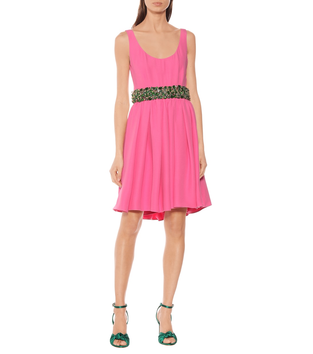 Vestido corto de crepé con adornos | Prada
