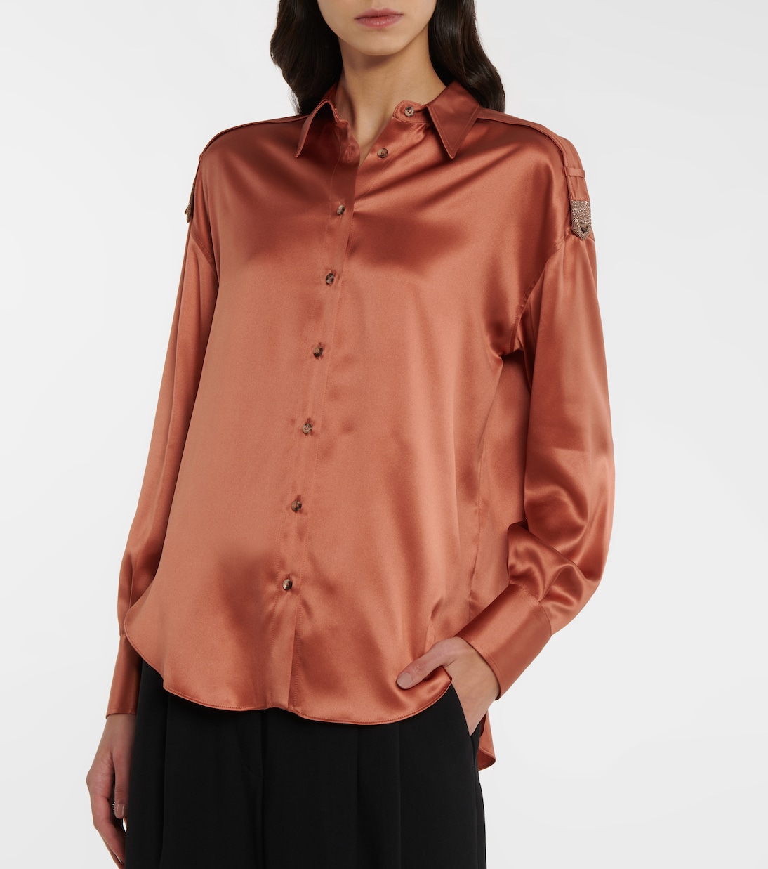Verziertes Hemd aus Satin | Brunello Cucinelli