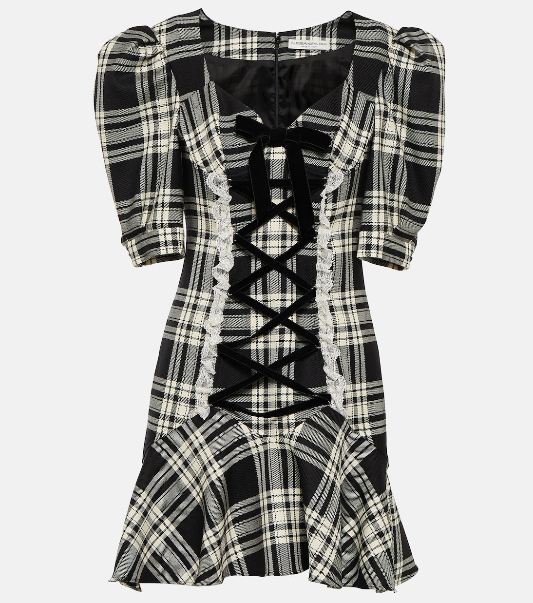 Lace-up checked wool minidress | Alessandra Rich