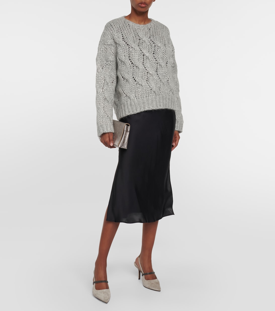 Pullover in maglia di misto mohair a trecce | Brunello Cucinelli