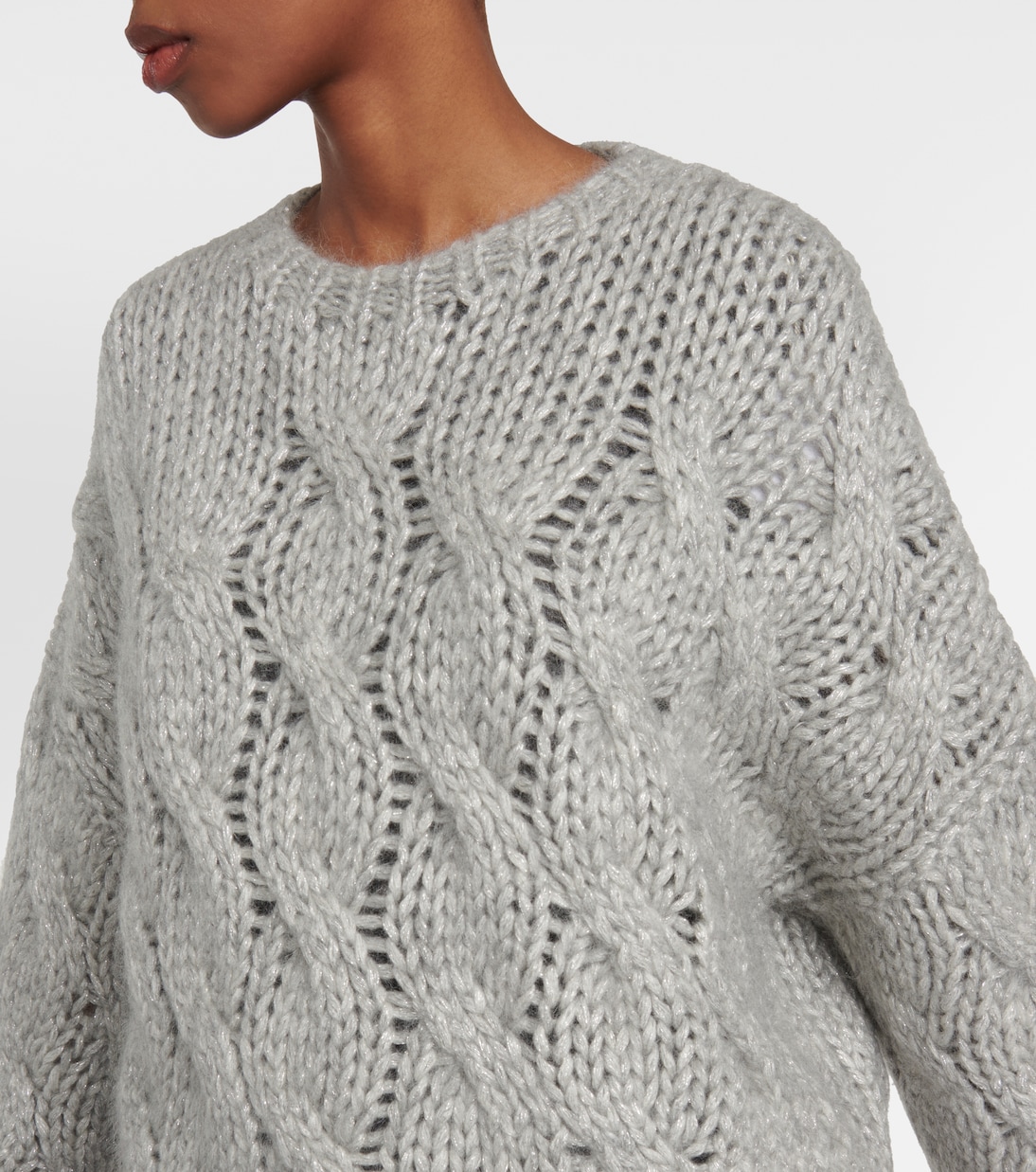 Pullover in maglia di misto mohair a trecce | Brunello Cucinelli