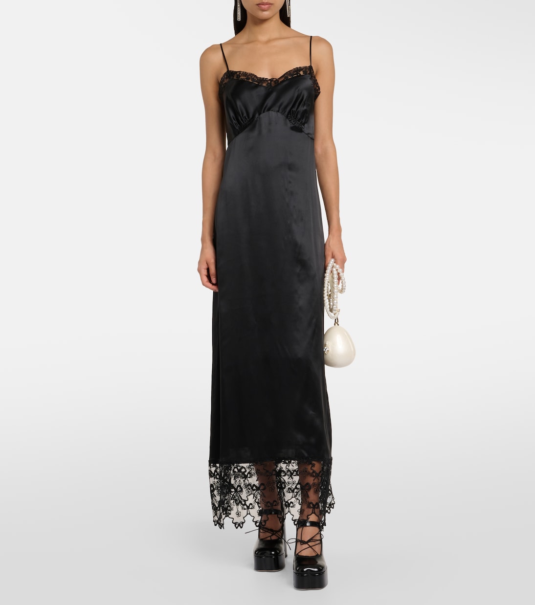 Vestido midi de satén de seda con encaje | Simone Rocha