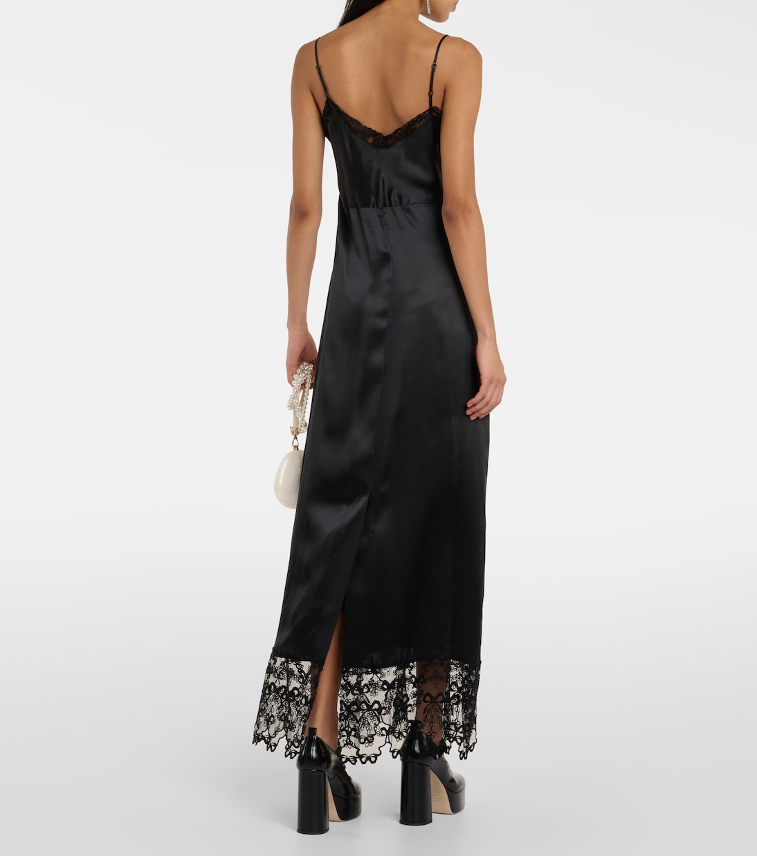 Vestido midi de satén de seda con encaje | Simone Rocha