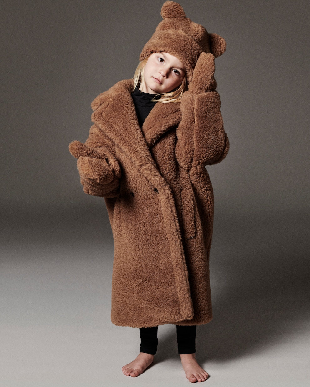 Cappotto Teddy Bear Icon in cammello e seta | Max Mara Kids