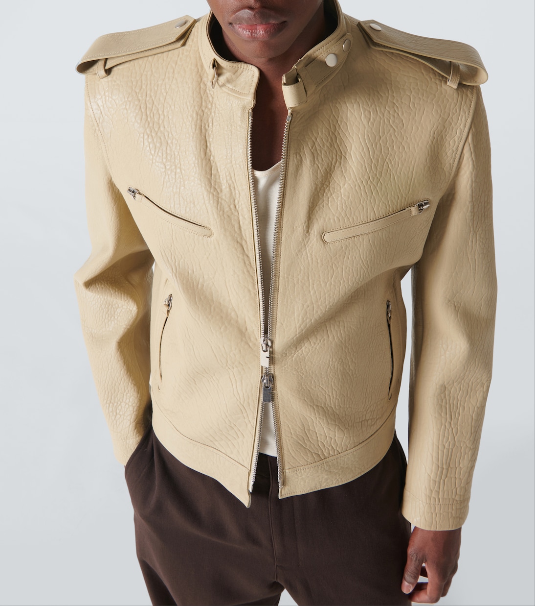 Leather jacket in beige Burberry Mytheresa