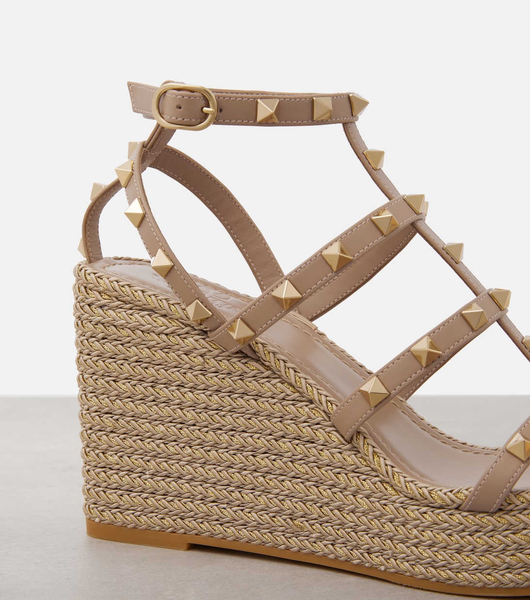 Torchon leather wedge espadrilles in beige Valentino Garavani Mytheresa