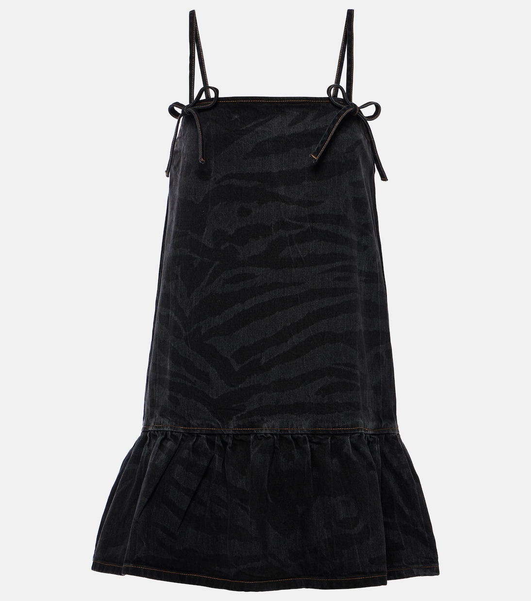 Zebra-print denim minidress in black - Ganni | Mytheresa