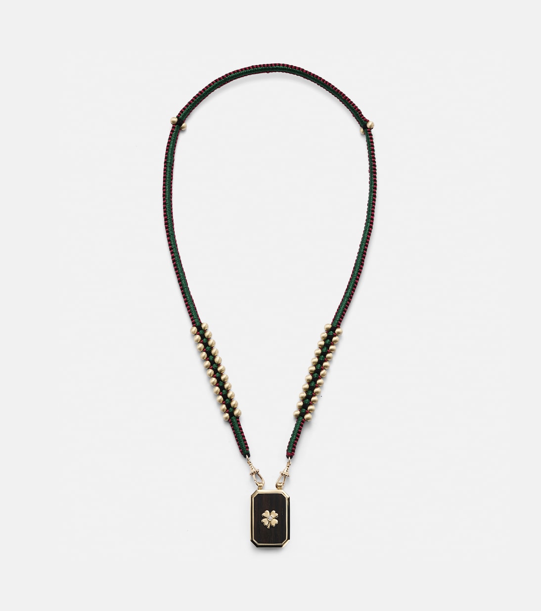 Collana con pendente in oro 18kt e ebano, design moderno Ebony Clover, dettaglio diamante, per stile giovane e audace.