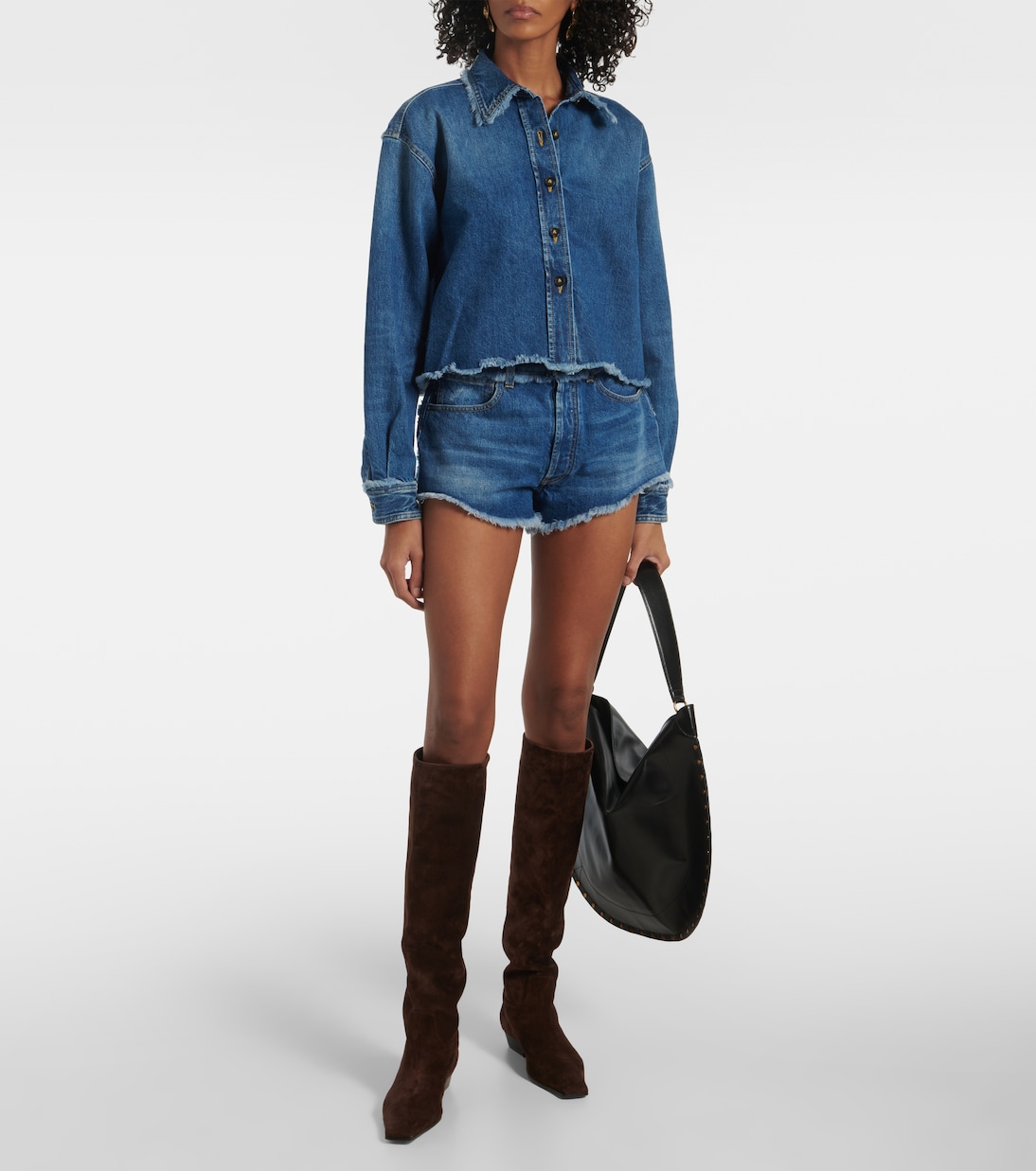Fringed cropped denim overshirt | Alanui