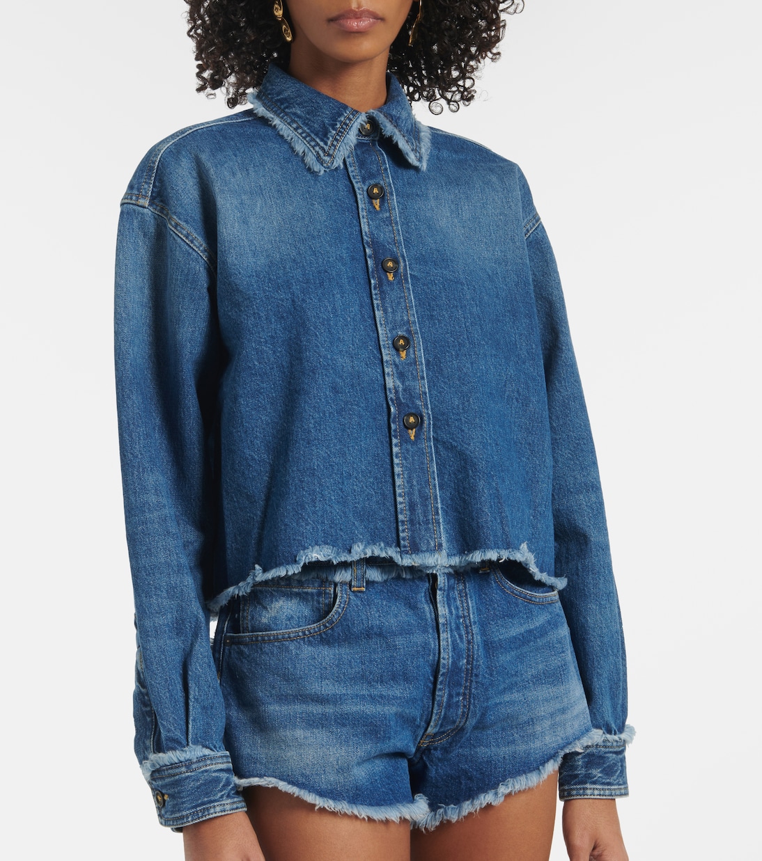 Fringed cropped denim overshirt | Alanui